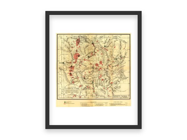 Map of Yellowstone National Park - Early 20th Century Map, Geysers, Hot Springs, and Natural Landmarks, Historic Tourist Routes