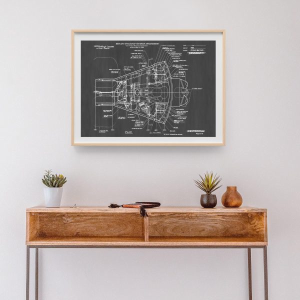 NASA Mercury Space Capsule Blueprint - 1959 Project Mercury Diagram, Detailed Interior Arrangement, Historic Spacecraft Engineering Plan