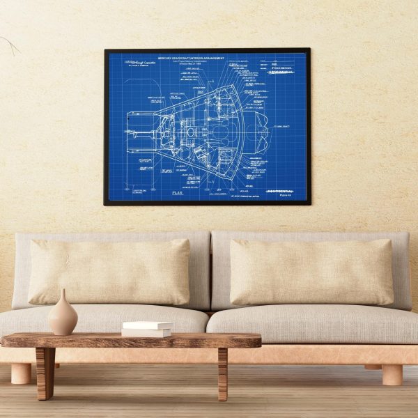 NASA Mercury Space Capsule Blueprint - 1959 Project Mercury Diagram, Detailed Interior Arrangement, Historic Spacecraft Engineering Plan
