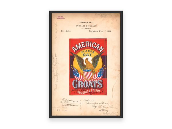 American Flaked Oat Groats 1887 Poster - Vintage Food Branding, Patriotic Eagle Design, Classic American Grain Label Art Print