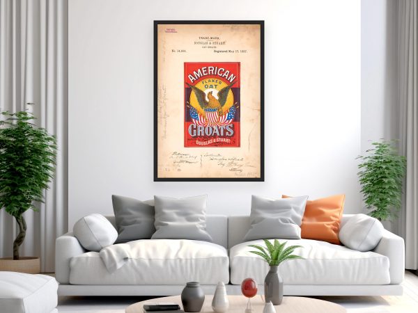 American Flaked Oat Groats 1887 Poster - Vintage Food Branding, Patriotic Eagle Design, Classic American Grain Label Art Print