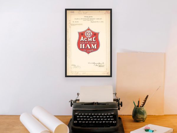 Acme Sugar Cured Ham Trademark 1891 Poster - Vintage Meat Branding, Classic St. Louis Food Label Art, Culinary Collectible Print