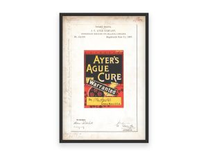 Ayer’s Ague Cure Trademark 1887 Print – Vintage Medicine Label Art, Retro Health Remedy Poster, Antique Malaria Treatment Decor