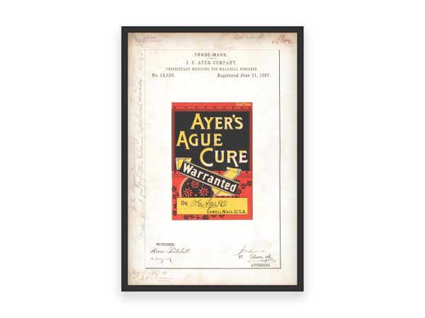 Ayer’s Ague Cure Trademark 1887 Print - Vintage Medicine Label Art, Retro Health Remedy Poster, Antique Malaria Treatment Decor