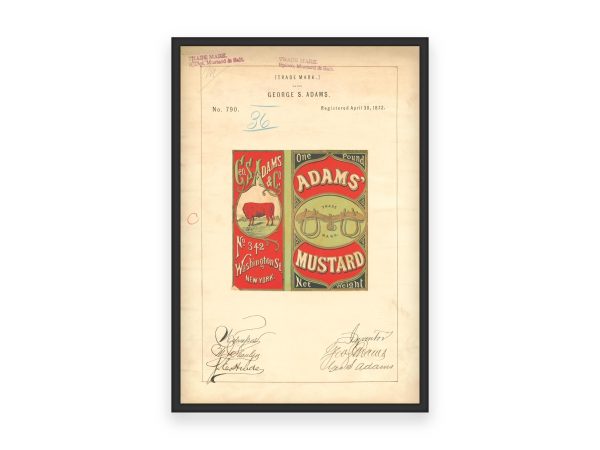 Adams’ Mustard Trademark 1872 Print - Vintage Mustard Label Art, Retro Packaging Design, Antique Culinary Wall Decor, Kitchen Art