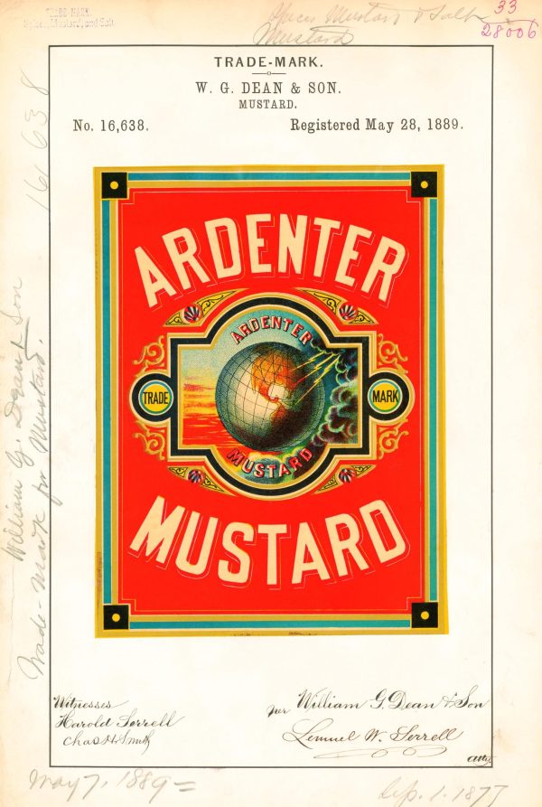 Ardenter Mustard Trademark 1889 Print - Vintage Food Label Art, Retro Mustard Packaging, Culinary Wall Decor, Antique Kitchen Design