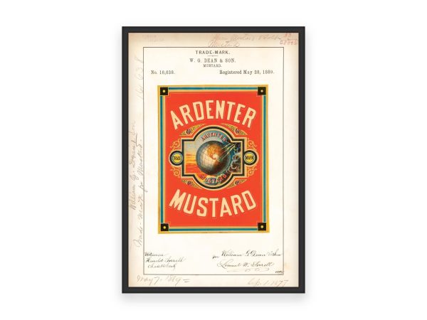 Ardenter Mustard Trademark 1889 Print - Vintage Food Label Art, Retro Mustard Packaging, Culinary Wall Decor, Antique Kitchen Design