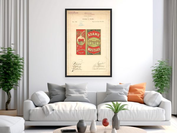 Adams’ Mustard Trademark 1872 Print - Vintage Mustard Label Art, Retro Packaging Design, Antique Culinary Wall Decor, Kitchen Art