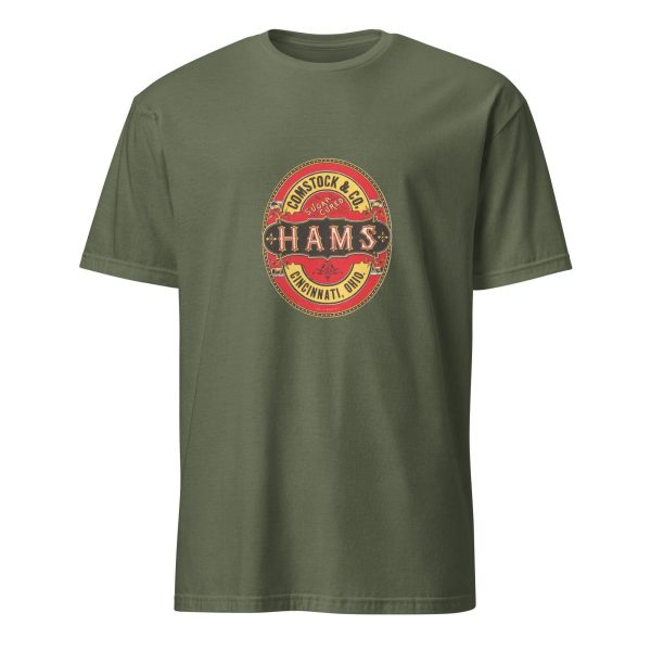 Comstock & Co. Sugar Cured Hams T-Shirt – Classic Cincinnati Meat Brand Logo, Retro Food Design, Cotton Unisex Tee for Food History Lovers