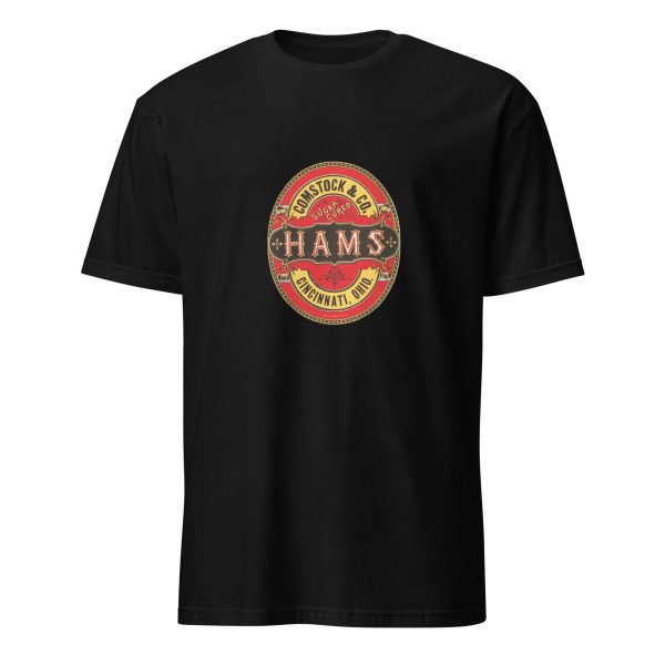 Comstock & Co. Sugar Cured Hams T-Shirt – Classic Cincinnati Meat Brand Logo, Retro Food Design, Cotton Unisex Tee for Food History Lovers