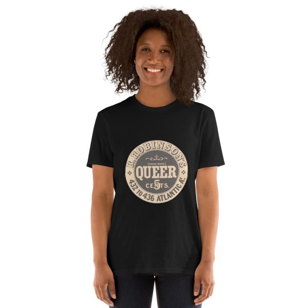 Robinson’s Soda Water T-Shirt – Vintage Queer 5 Cents Soda Logo Design, Cotton Unisex Tee, Retro Style for Beverage Enthusiasts