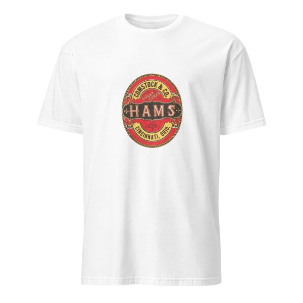 Comstock & Co. Sugar Cured Hams T-Shirt – Classic Cincinnati Meat Brand Logo, Retro Food Design, Cotton Unisex Tee for Food History Lovers