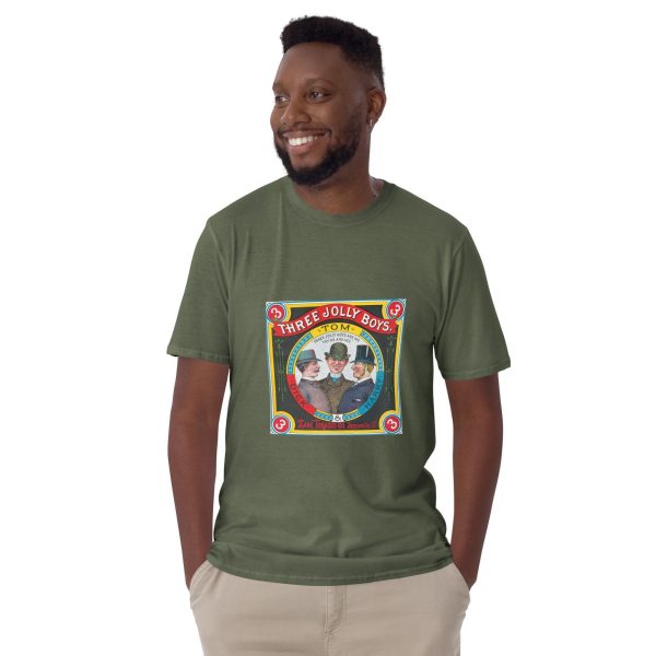 Vintage Tobacco Logo T-Shirt – Three Jolly Boys Retro Design, 100% Cotton Unisex Tee, Classic Style for History Lovers and Collectors