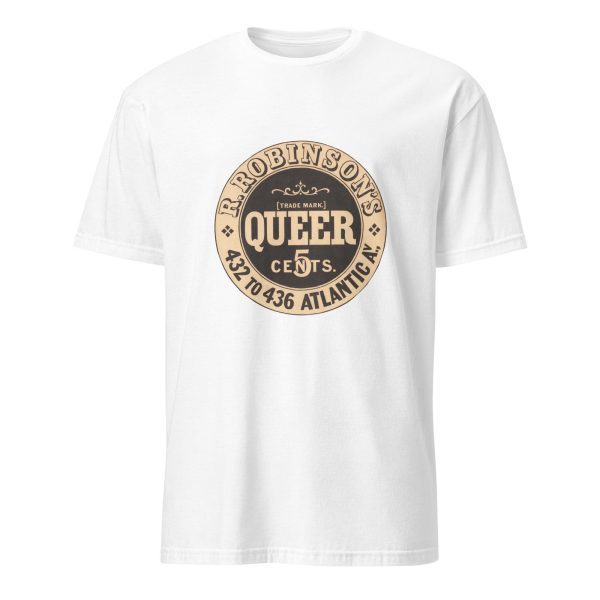 Robinson’s Soda Water T-Shirt – Vintage Queer 5 Cents Soda Logo Design, Cotton Unisex Tee, Retro Style for Beverage Enthusiasts