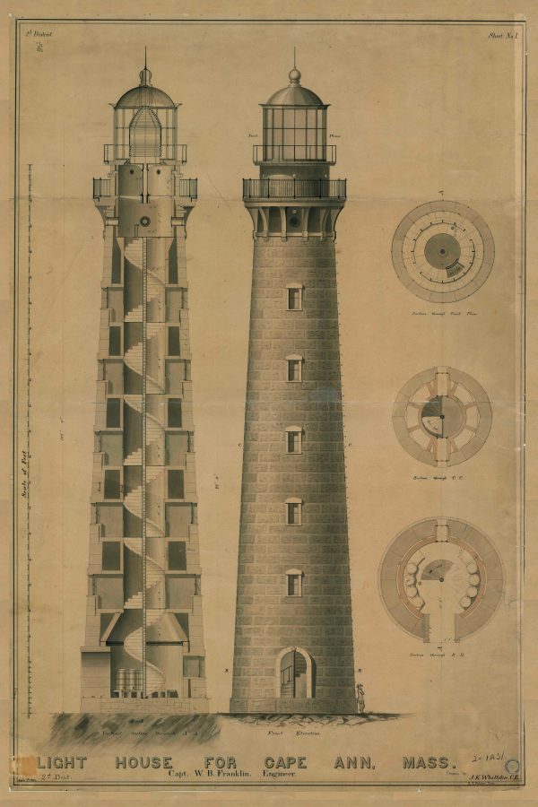 Cape Ann Lighthouse Blueprint - Massachusetts Lighthouse, Lighthouse Print, Maritime Poster, Beach House Decor, Lighthouse Poster