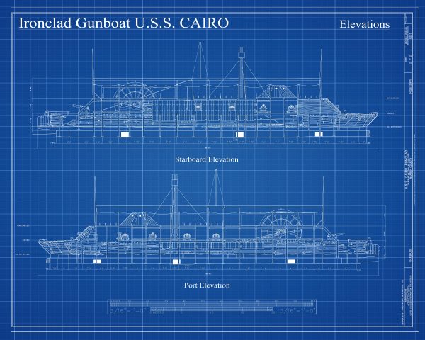 USS Cairo Ironclad Gunboat Blueprint - Ship Blueprint, Ship Drawing, Boat Blueprint, Old Ship Blueprint, Ship Poster, Warship Blueprint