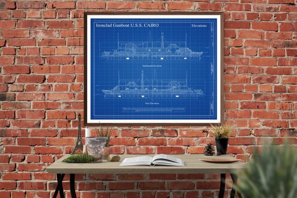 USS Cairo Ironclad Gunboat Blueprint - Ship Blueprint, Ship Drawing, Boat Blueprint, Old Ship Blueprint, Ship Poster, Warship Blueprint