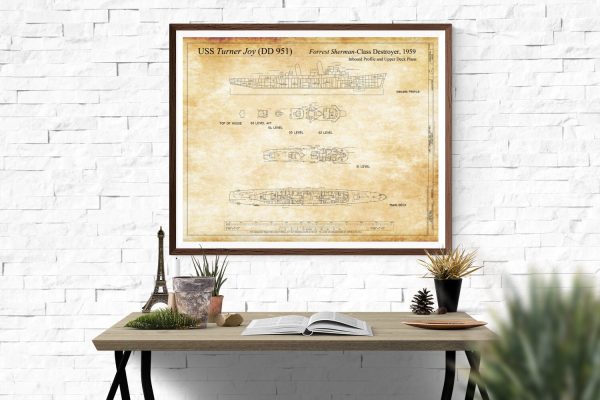 USS Turner Joy Blueprint - Ship Blueprint, Ship Drawing, Navy Destroyers Blueprint, Old Ship Blueprint, Ship Poster, Warship Blueprint