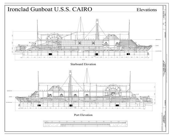 USS Cairo Ironclad Gunboat Blueprint - Ship Blueprint, Ship Drawing, Boat Blueprint, Old Ship Blueprint, Ship Poster, Warship Blueprint