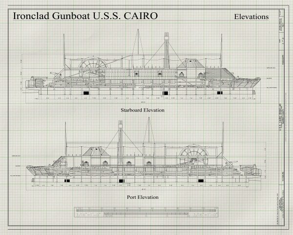 USS Cairo Ironclad Gunboat Blueprint - Ship Blueprint, Ship Drawing, Boat Blueprint, Old Ship Blueprint, Ship Poster, Warship Blueprint