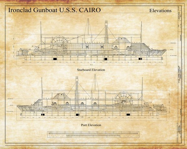 USS Cairo Ironclad Gunboat Blueprint - Ship Blueprint, Ship Drawing, Boat Blueprint, Old Ship Blueprint, Ship Poster, Warship Blueprint