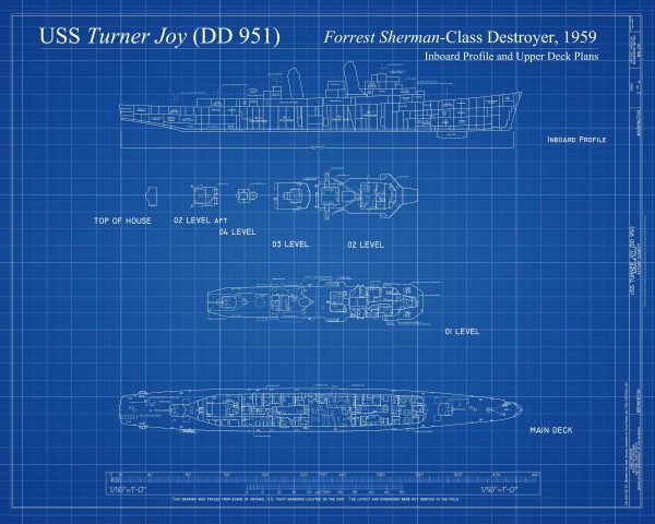 USS Turner Joy Blueprint - Ship Blueprint, Ship Drawing, Navy Destroyers Blueprint, Old Ship Blueprint, Ship Poster, Warship Blueprint