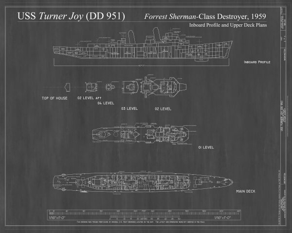 USS Turner Joy Blueprint - Ship Blueprint, Ship Drawing, Navy Destroyers Blueprint, Old Ship Blueprint, Ship Poster, Warship Blueprint