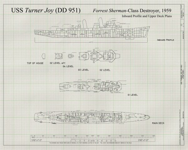 USS Turner Joy Blueprint - Ship Blueprint, Ship Drawing, Navy Destroyers Blueprint, Old Ship Blueprint, Ship Poster, Warship Blueprint