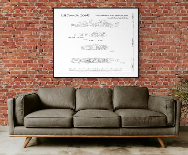 USS Turner Joy Blueprint - Ship Blueprint, Ship Drawing, Navy Destroyers Blueprint, Old Ship Blueprint, Ship Poster, Warship Blueprint