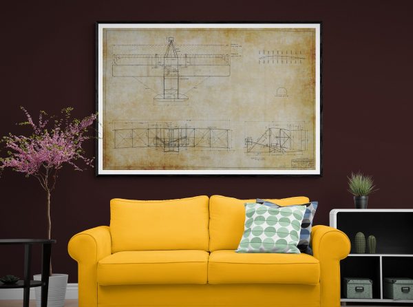 Wright Brother Airplane Original Blueprint Poster - Wright Brother Blueprint, Airplane Blueprint, Vintage Aviation Art, Aviation Print