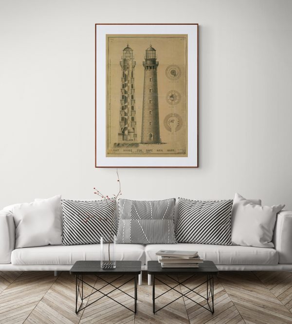 Cape Ann Lighthouse Blueprint - Massachusetts Lighthouse, Lighthouse Print, Maritime Poster, Beach House Decor, Lighthouse Poster