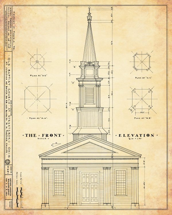 Old Baptist Church Blueprint Drawing - Streetsboro Ohio Blueprint, Ohio Church Drawing, Home Decor, Wall Decor, Blueprint Décor