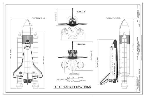 Space Shuttle Blueprint Elevation View Poster- Discovery Shuttle Elevation Drawing, Astronaut Poster, NASA Space Shuttle, Space Exploration