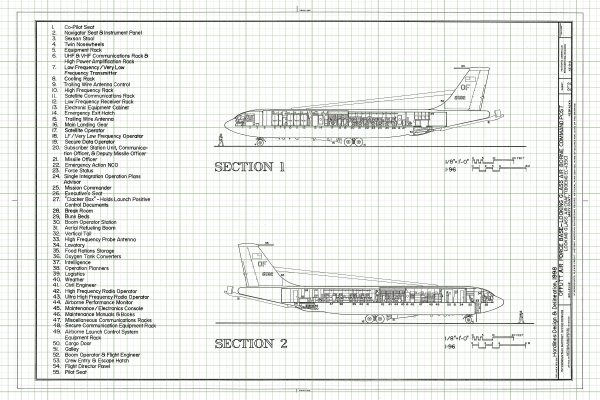 Looking Glass Airborne Command Post Blueprint Poster - Looking Glass Drawing, Air Force Poster, US Air Force Blueprint, EC-135 Aircraft