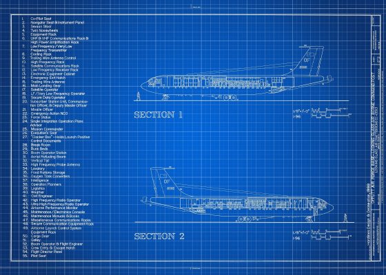 Looking Glass Airborne Command Post Blueprint Poster - Looking Glass Drawing, Air Force Poster, US Air Force Blueprint, EC-135 Aircraft