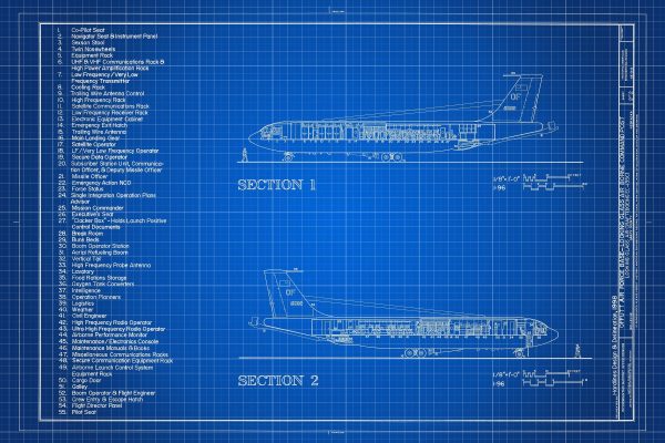 Looking Glass Airborne Command Post Blueprint Poster - Looking Glass Drawing, Air Force Poster, US Air Force Blueprint, EC-135 Aircraft