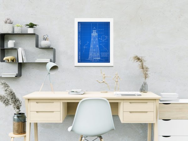 Portland Observatory Blueprint Drawing - Portland Maine Observatory Drawing, Maritime Signal Tower, Home Décor, Blueprint Décor, Nautical