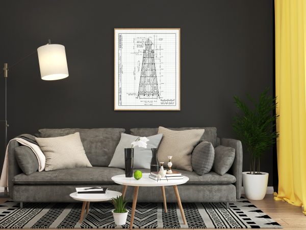 Portland Observatory Section Drawing Blueprint - Portland Maine Observatory, Maritime Signal Tower, Home Décor, Blueprint Décor, Nautical