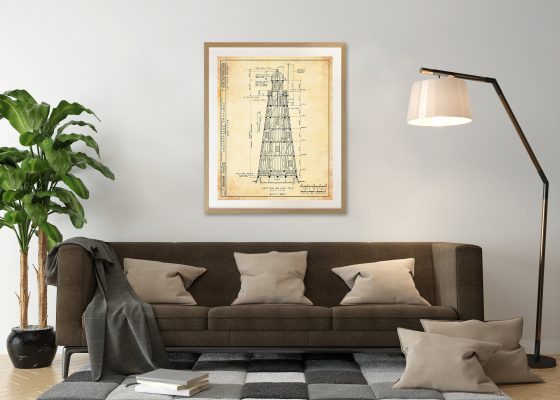 Portland Observatory Section Drawing Blueprint - Portland Maine Observatory, Maritime Signal Tower, Home Décor, Blueprint Décor, Nautical