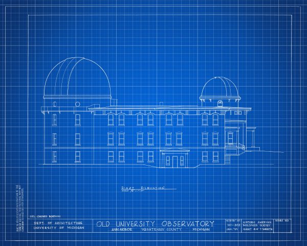 Detroit Observatory Drawing Blueprint - Old University Observatory, Michigan University Observatory, Home Décor, Blueprint Décor, Astronomy