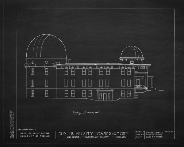 Detroit Observatory Drawing Blueprint - Old University Observatory, Michigan University Observatory, Home Décor, Blueprint Décor, Astronomy