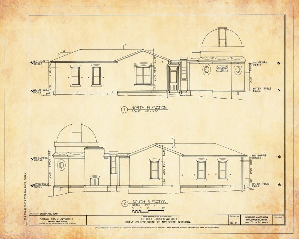 Boswell Observatory Blueprint Drawing - Doane College Observatory, Historic Observatory, Home Décor, Blueprint Décor, Astronomer Gift