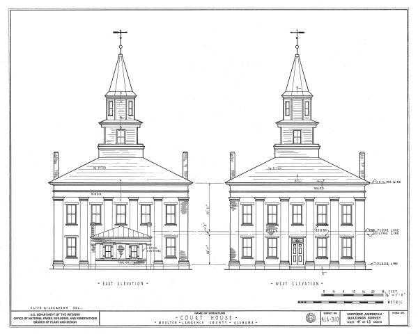 Lawrence County Courthouse Elevation Drawing - Courthouse Poster, Courthouse Drawing, Law Firm Decor, Moulton Courthouse, Alabama Courthouse