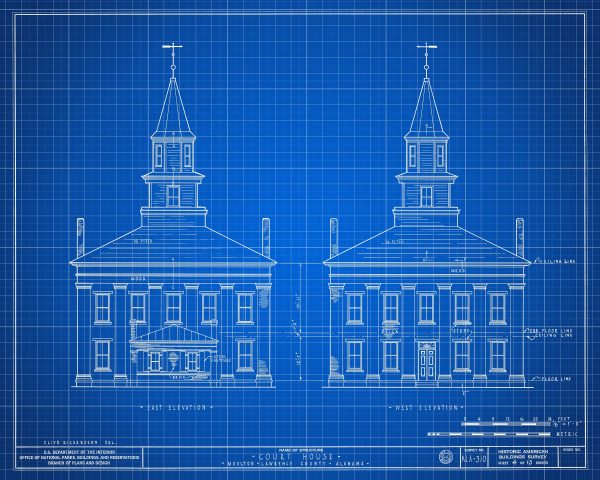 Lawrence County Courthouse Elevation Drawing - Courthouse Poster, Courthouse Drawing, Law Firm Decor, Moulton Courthouse, Alabama Courthouse