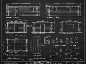 Rhodes Cabin Blueprint Drawing - Cabin Poster, Log Cabin Drawing, Cabin Decor, Great Basin National Park Cabin, Lehman Caves Monument