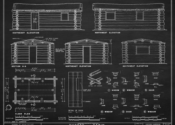 Rhodes Cabin Blueprint Drawing - Cabin Poster, Log Cabin Drawing, Cabin Decor, Great Basin National Park Cabin, Lehman Caves Monument