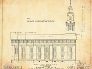 Christ Church Cathedral Side View Elevation Drawing – Mobile Alabama Church Blueprint, Church Drawing, Religious Home Décor, Blueprint Décor