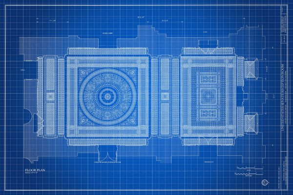 US Senate Reception Room Blueprint Drawing - Capitol Building Blueprint, US Senate Flooring Drawing, Home Décor, Wall Décor, Blueprint Decor