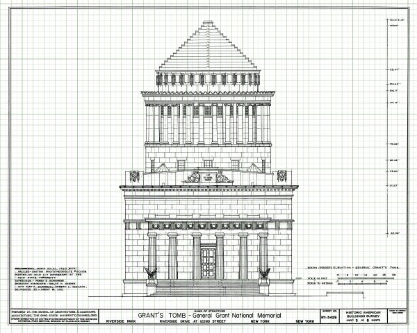 Grant's Tomb Blueprint Drawing - General Grant Memorial Drawing, New York Architecture, President Art, Home Décor, Blueprint Décor