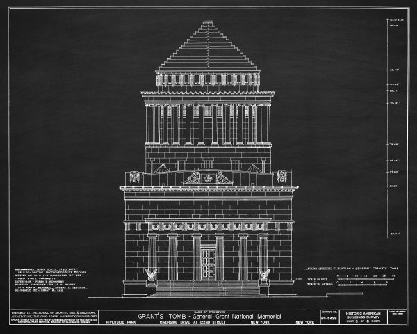 Grant's Tomb Blueprint Drawing - General Grant Memorial Drawing, New York Architecture, President Art, Home Décor, Blueprint Décor